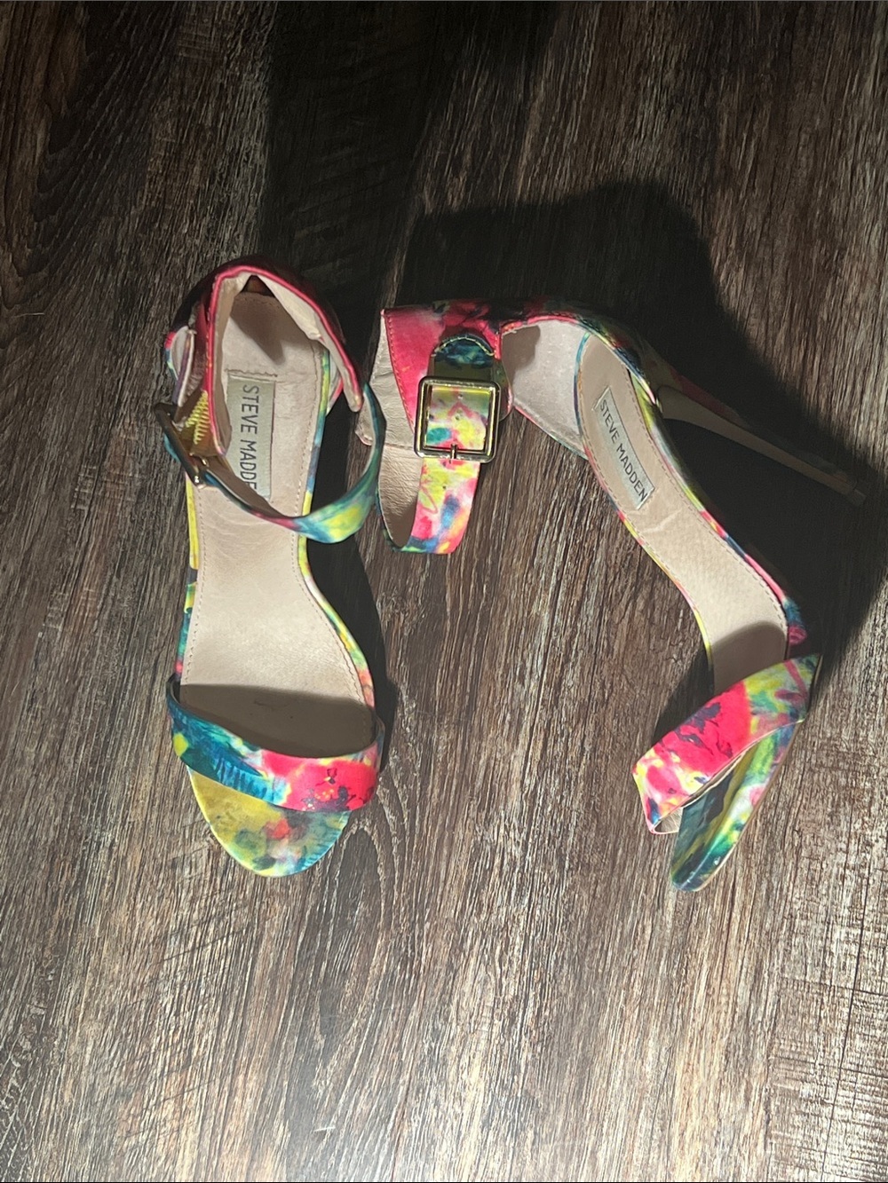 Steve Madden Neon Watercolor Floral Ankle-Strap Heels - Picture 3 of 4